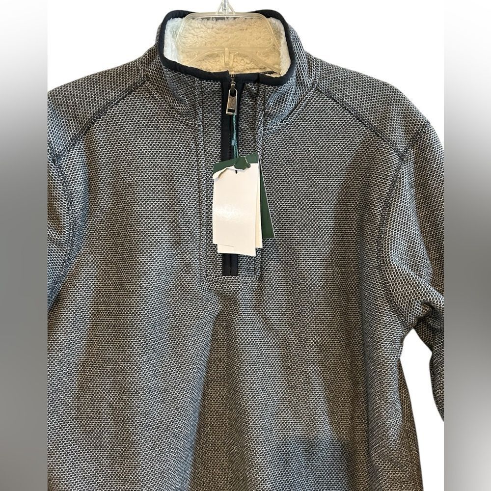 New Orvis Men Fleece Lined 1/4 Zip Pullover Black & White Medium